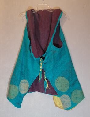 bonbon felt TINA Handmade Artisan Wool Felt Asymmetric Vest Turquoise Purple